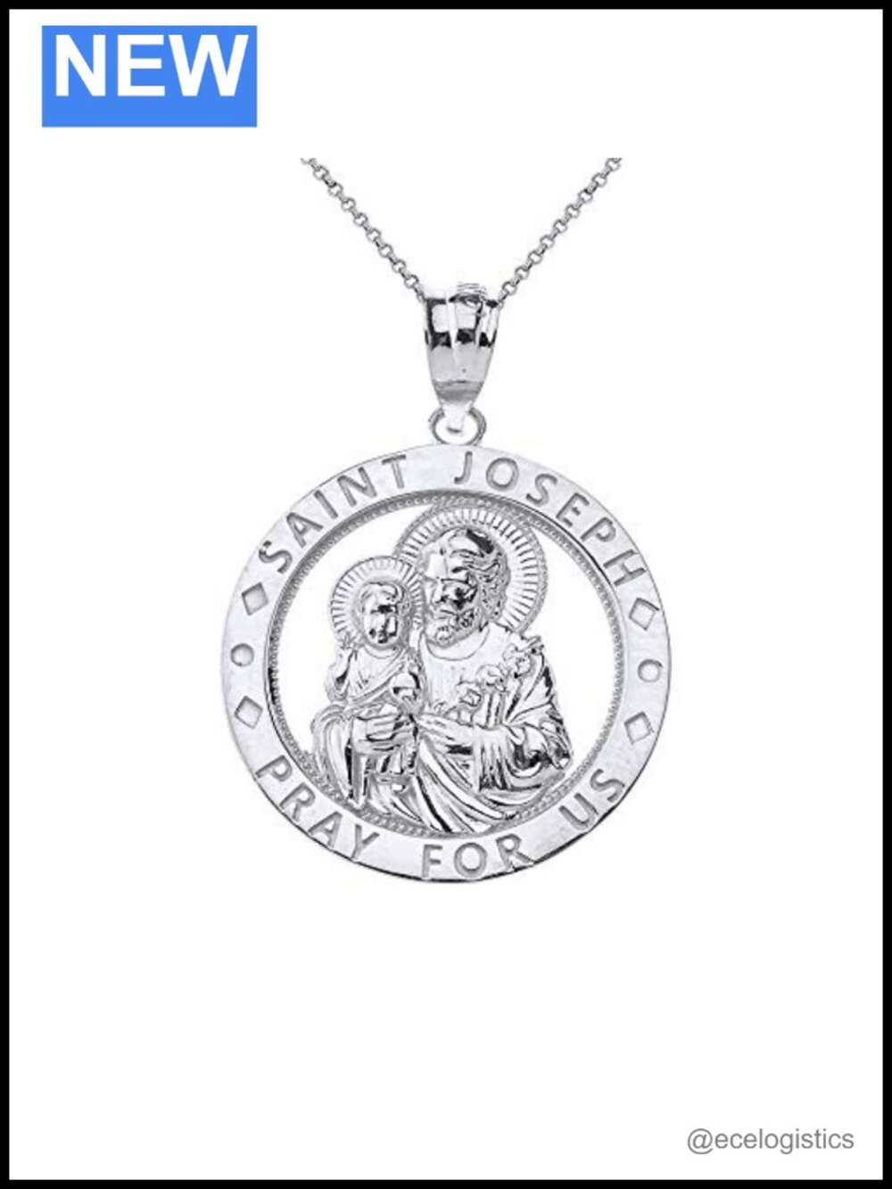 Sterling Silver St Joseph Pray For Us Round Charm Pendant Necklace